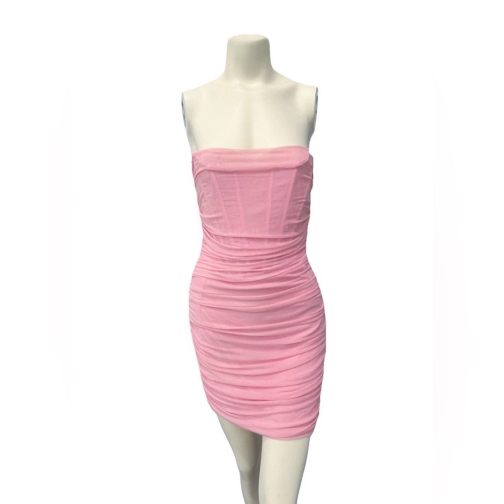 Tic Toc Pink Strapless Ruched Bodycon Dress Size Large - Picture 1 of 9